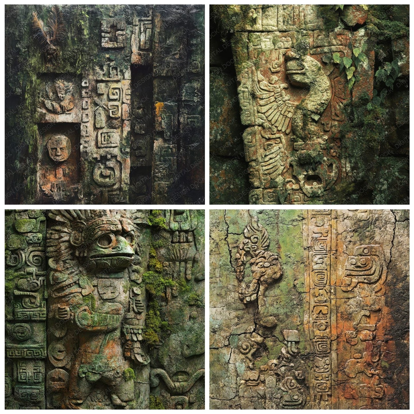 Lost Mayan Glyphs Background Digital Paper Pack (DDD000587)