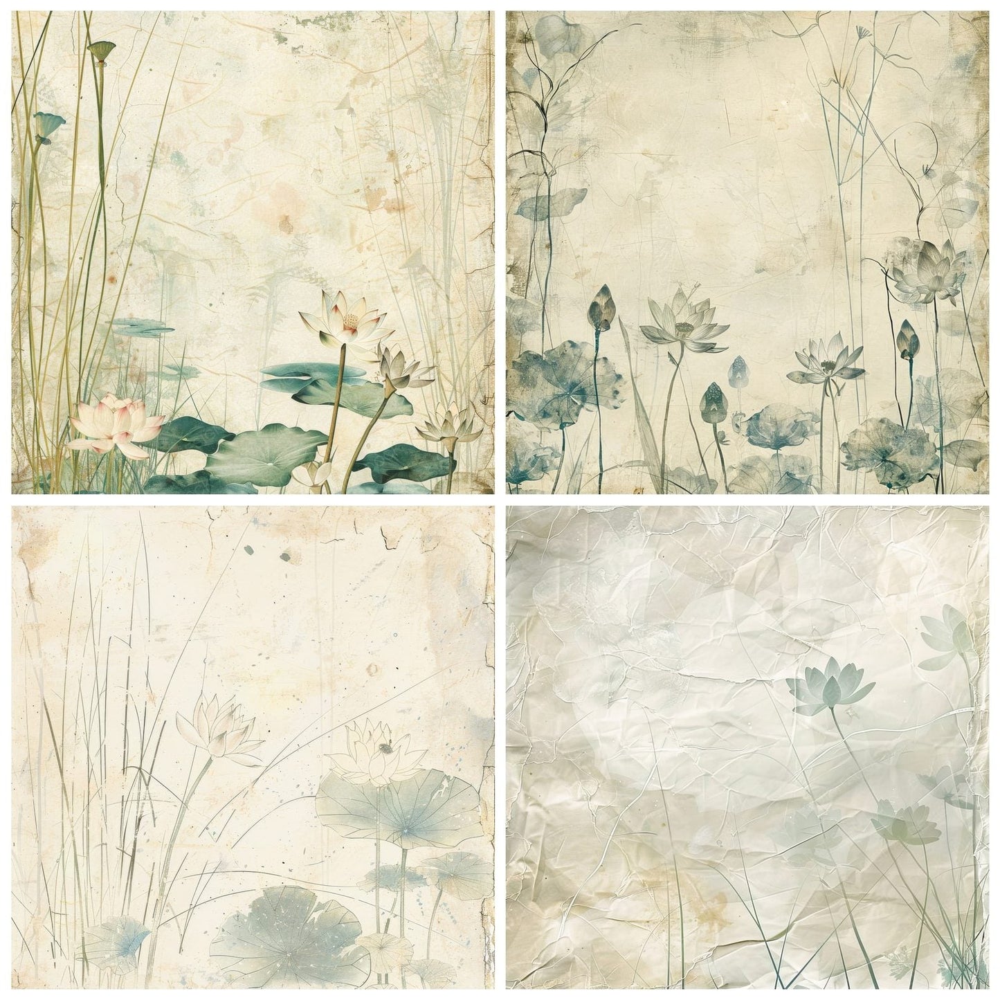 Lotus Flowers and Lily Pads Background Digital Paper Pack (DDD000588)