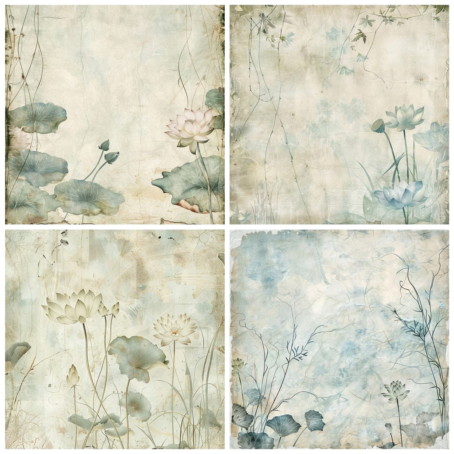Lotus Flowers and Lily Pads Background Digital Paper Pack (DDD000588)