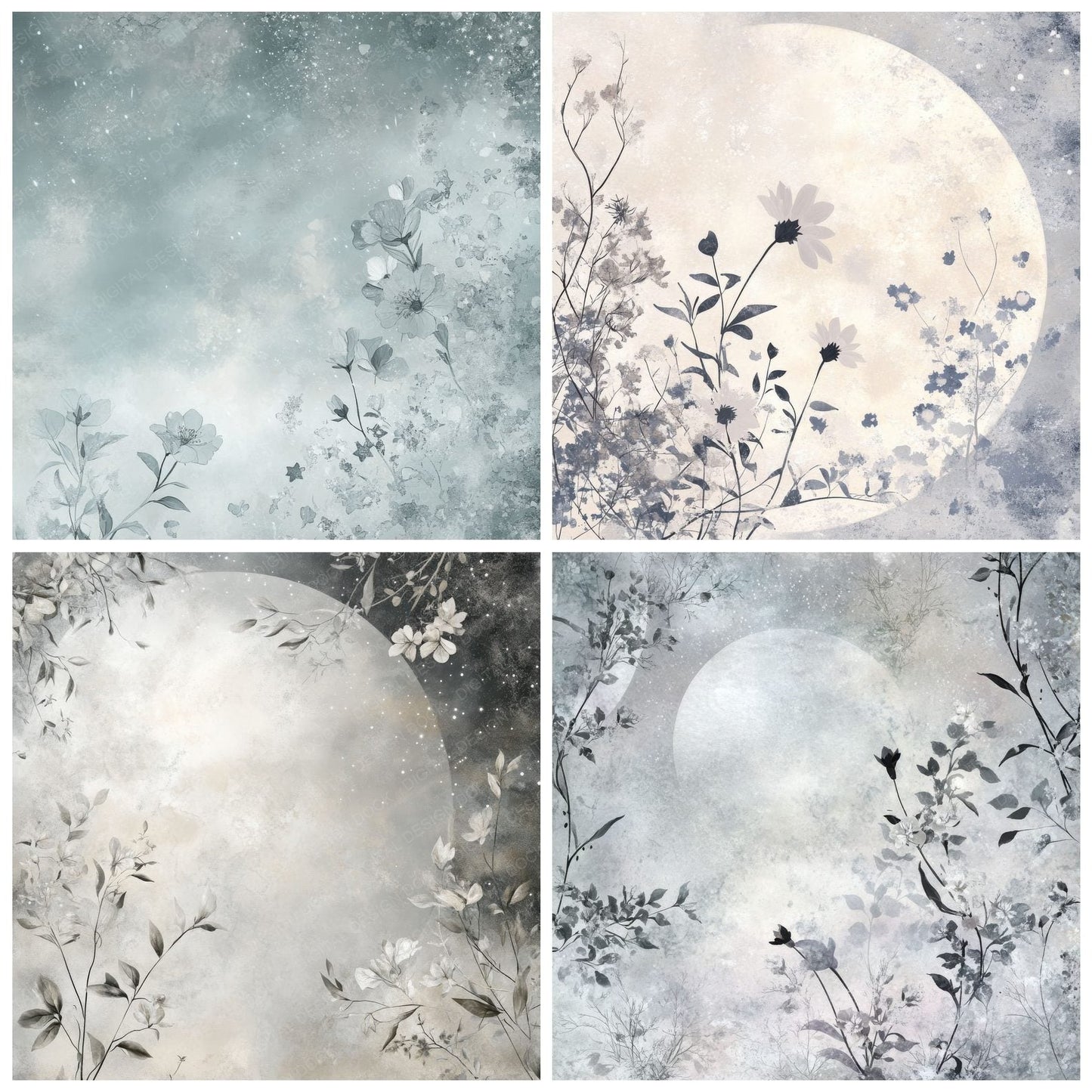 Lunar Botanicals Florals Background Digital Paper Pack (DDD000589)