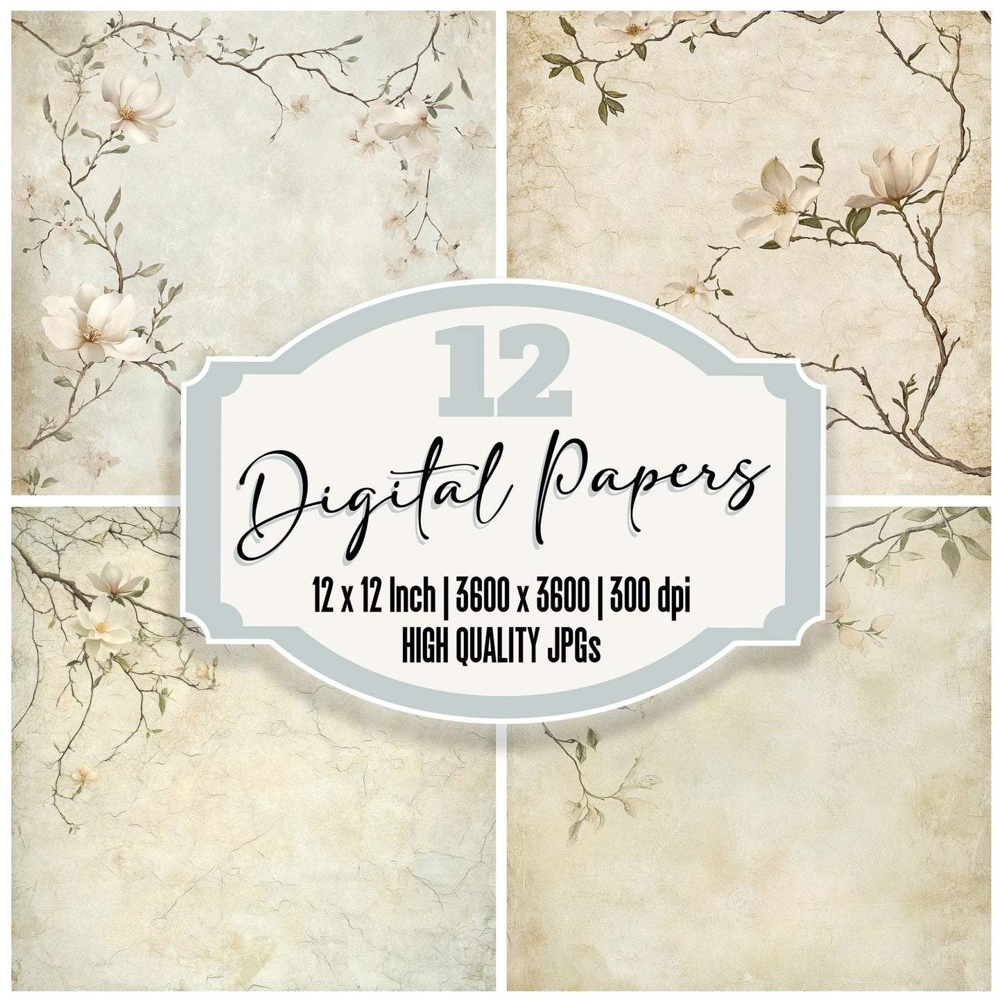 Magnolia Blossoms Background Digital Paper Pack (DDD000590)