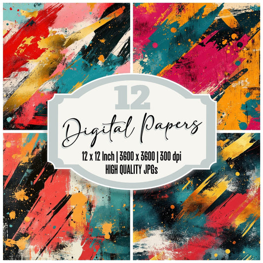 Maximalist Chaos Paint Background Digital Paper Pack (DDD000595)