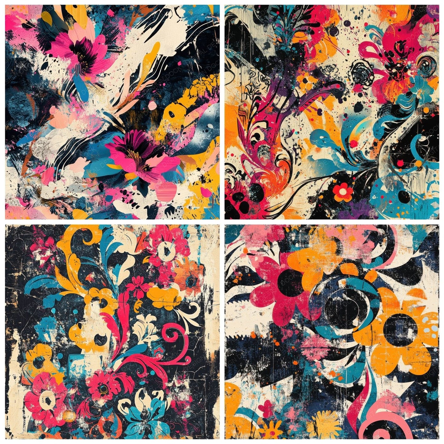 Maximalist Floral Chaos Background Digital Paper Pack (DDD000596)