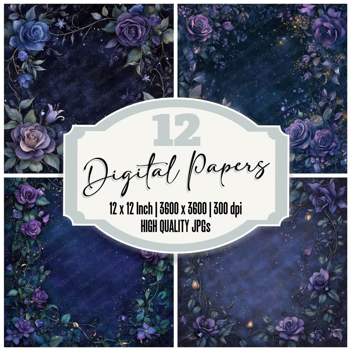 Midnight Bloom Background Digital Paper Pack (DDD000604)