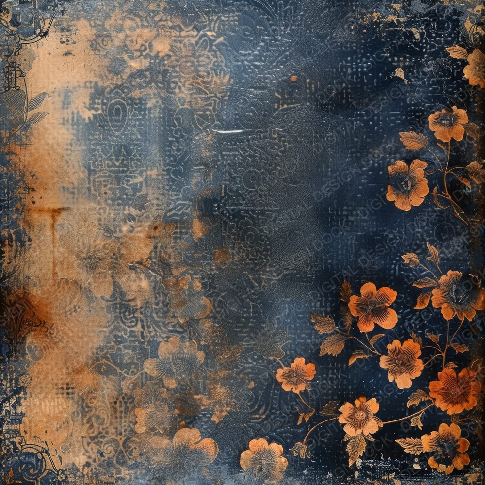 Midnight Blue and Orange Lace Pattern Background Digital Paper Pack (DDD000605)
