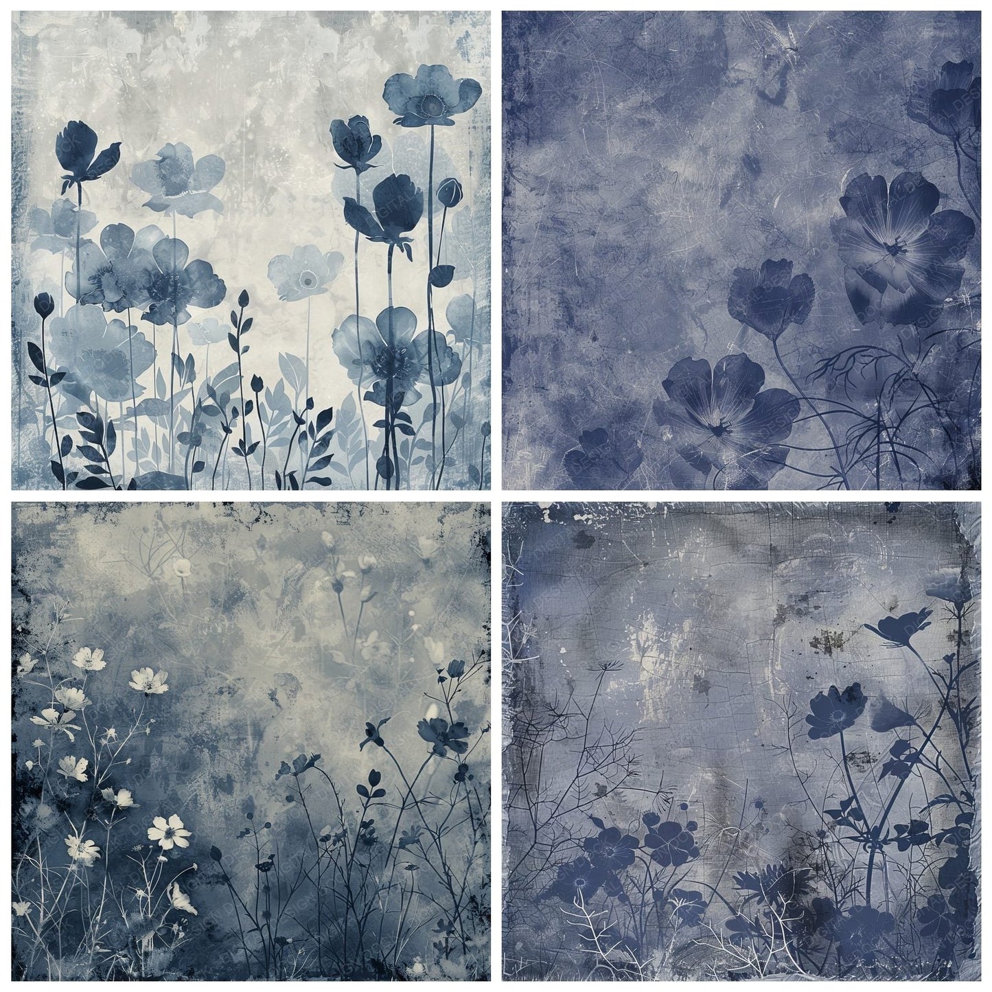 Midnight Blue Floral Background Digital Paper Pack (DDD000606)