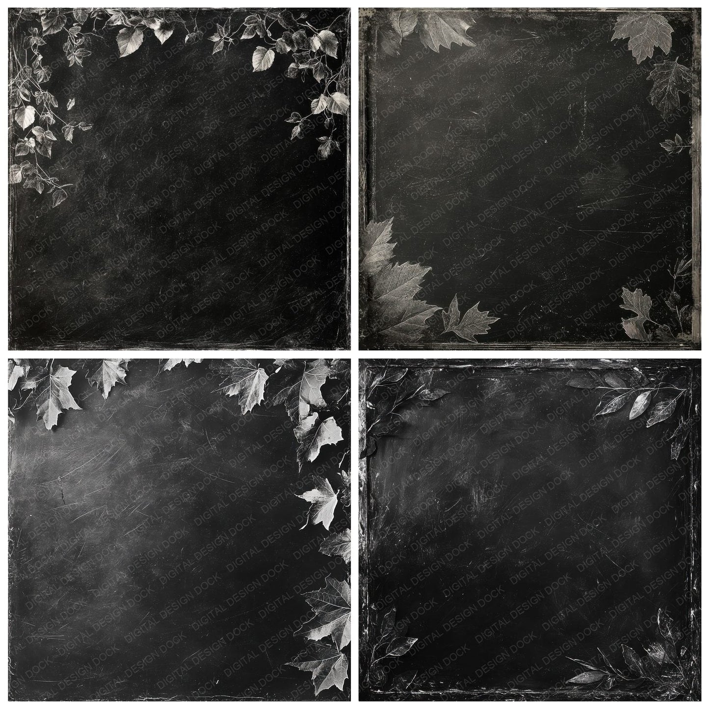 Midnight Chalk Leaves Background Digital Paper Pack (DDD000608)
