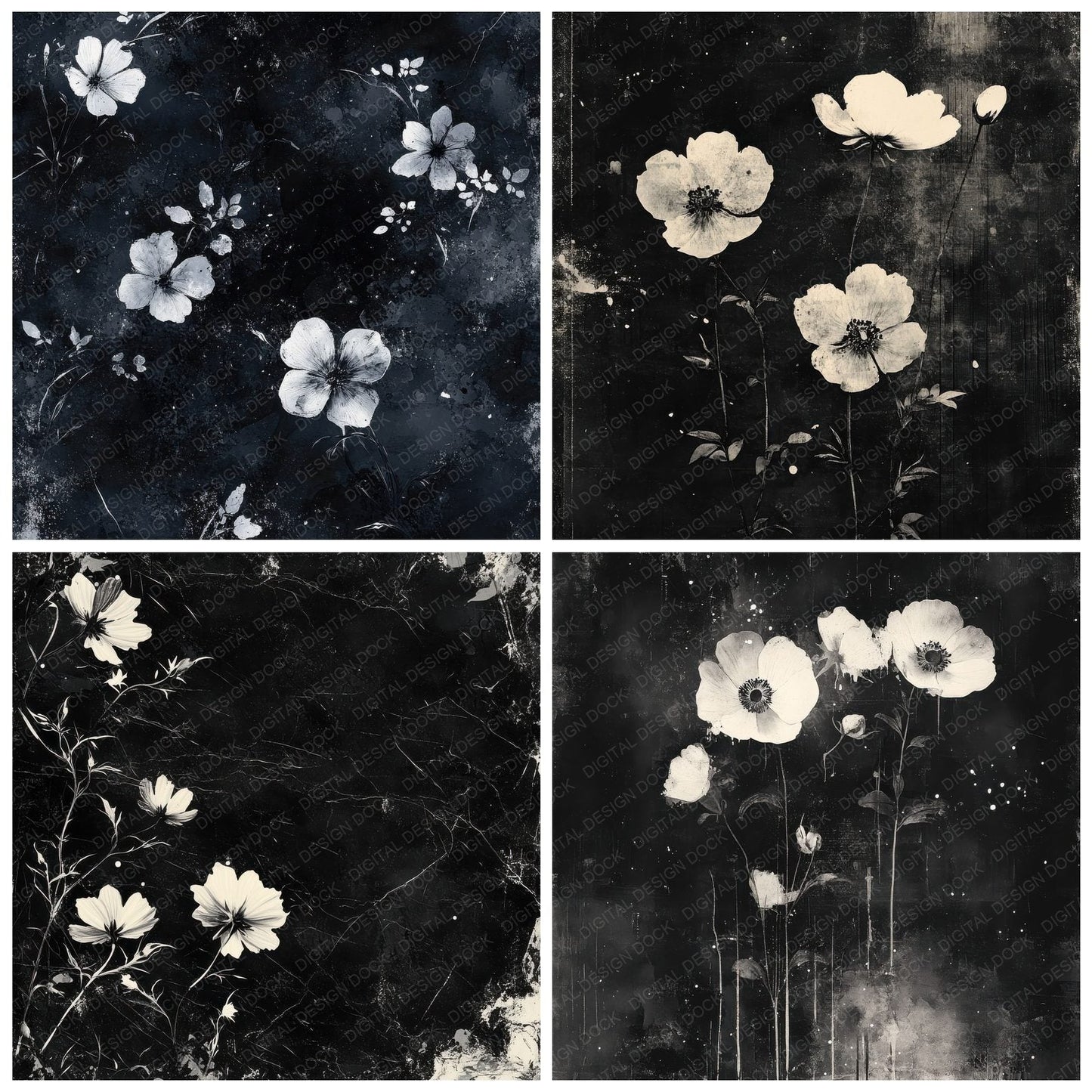 Midnight Floral Veil Background Digital Paper Pack (DDD000610)