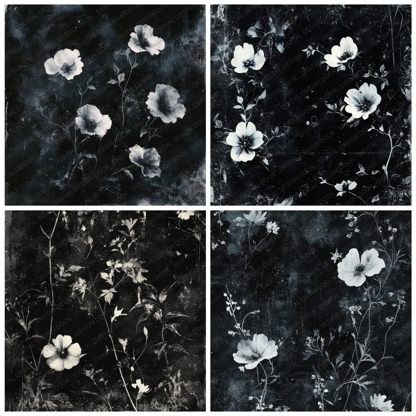 Midnight Floral Veil Background Digital Paper Pack (DDD000610)