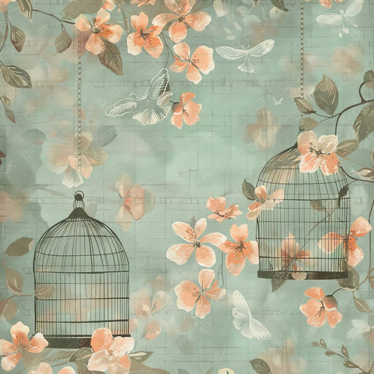 Mint and Peach Plaid Pattern Birdcage Background Digital Paper Pack (DDD000614)