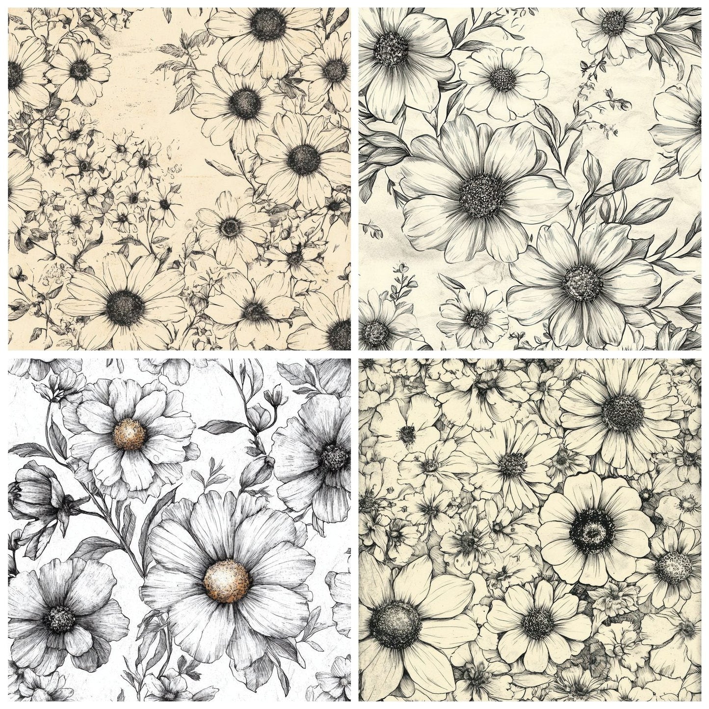 Mono Sketch Florals Background Digital Paper Pack (DDD000620)