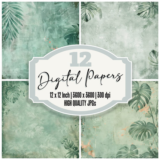 Monstera Leaves and Trailing Vines Background Digital Paper Pack (DDD000624)