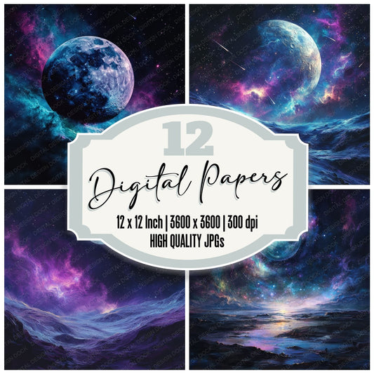 Moon Edge Nebula Background Digital Paper Pack (DDD000626)