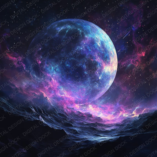 Moon Edge Nebula Background Digital Paper Pack (DDD000626)