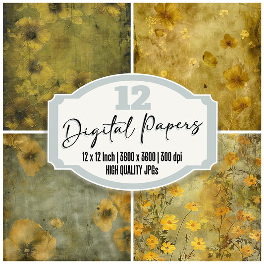Mustard Yellow Floral Background Digital Paper Pack (DDD000630)
