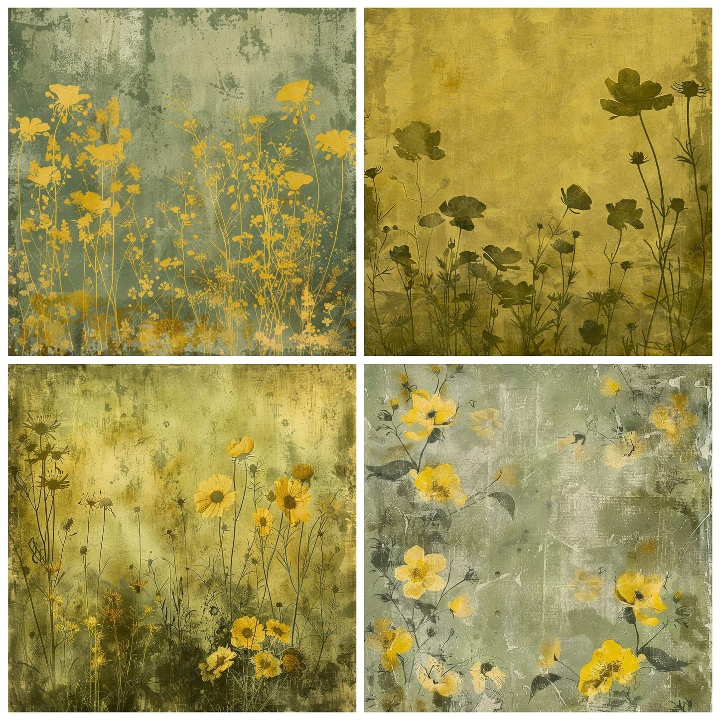 Mustard Yellow Floral Background Digital Paper Pack (DDD000630)
