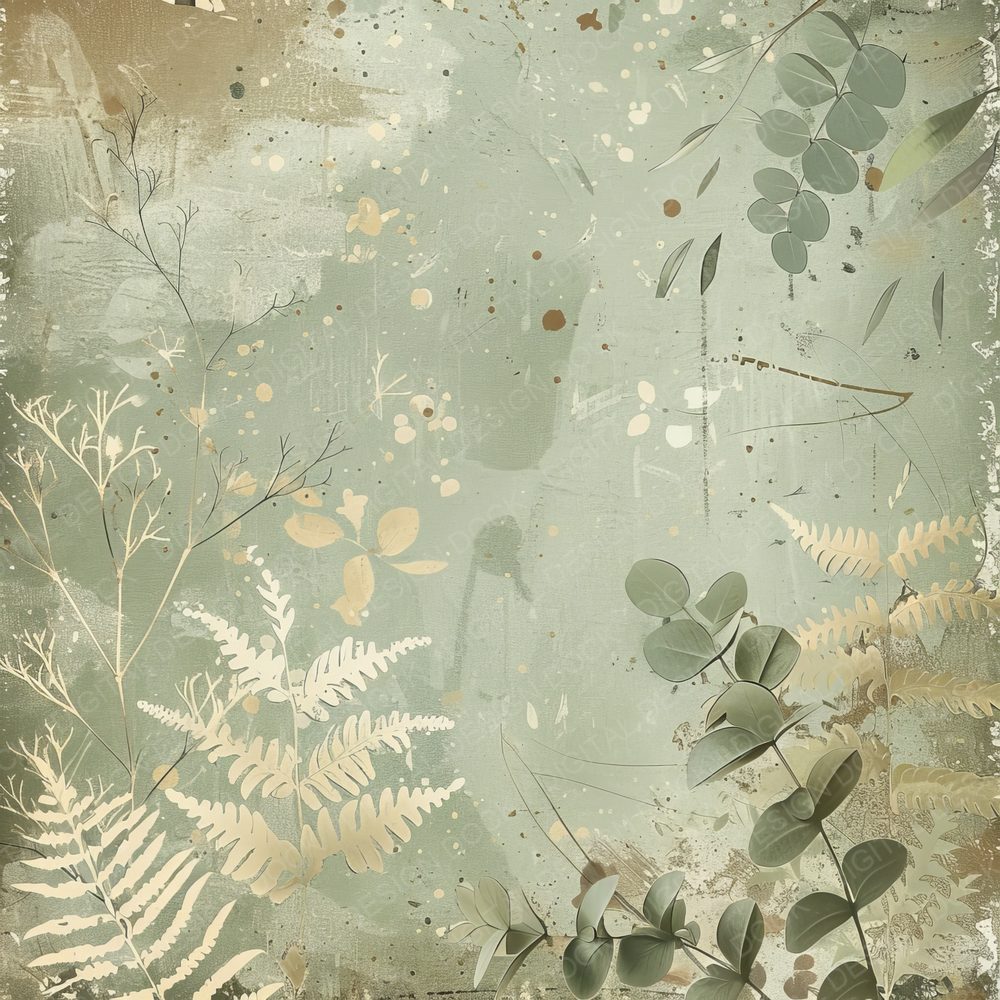 Muted Green Fern Leaves Background Digital Paper Pack (DDD000631)