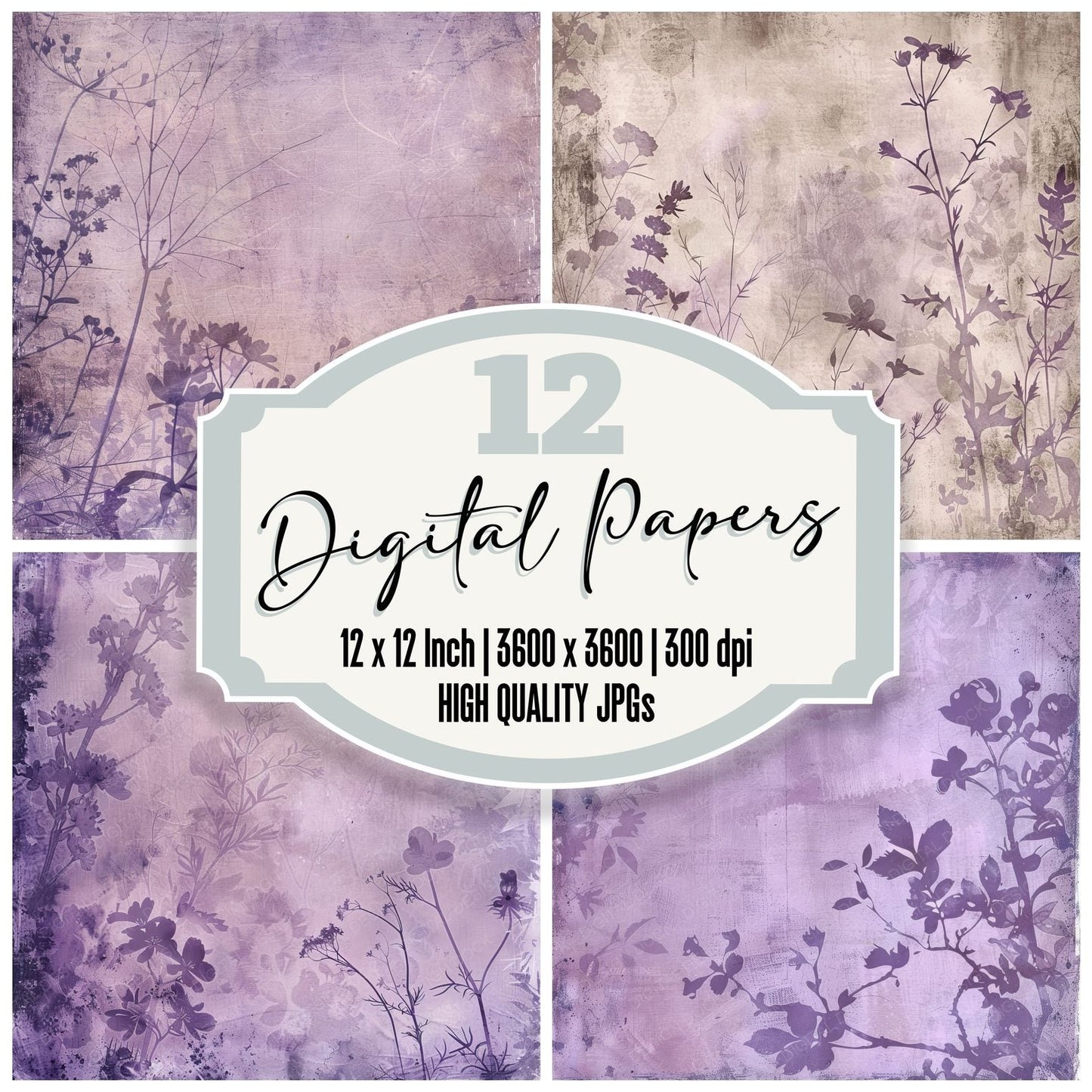 Muted Lavender Brocade Pattern Background Digital Paper Pack (DDD000632)