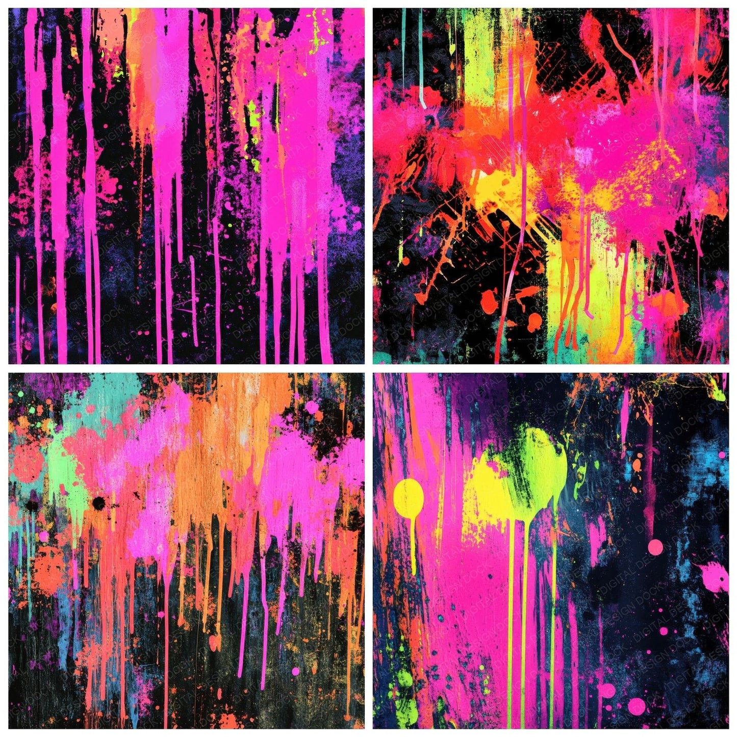 Neon Chaos Drips Background Digital Paper Pack (DDD000634)