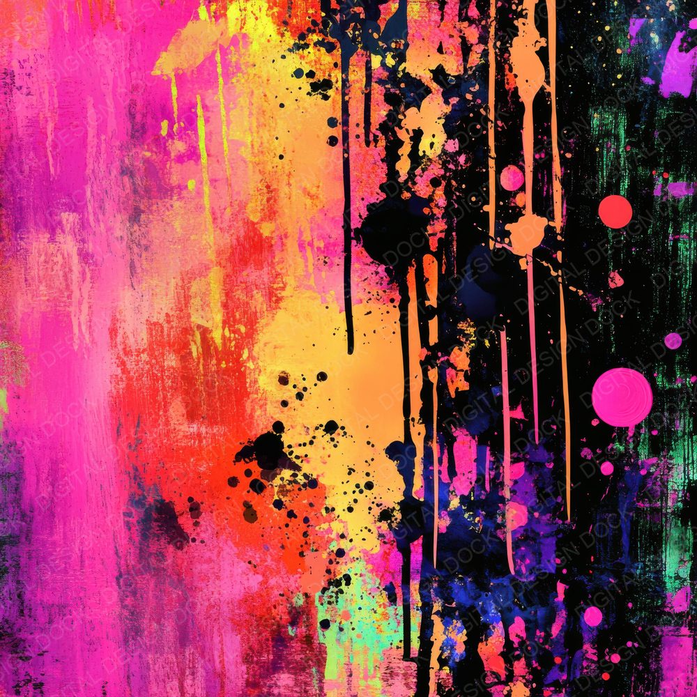 Neon Chaos Drips Background Digital Paper Pack (DDD000634)