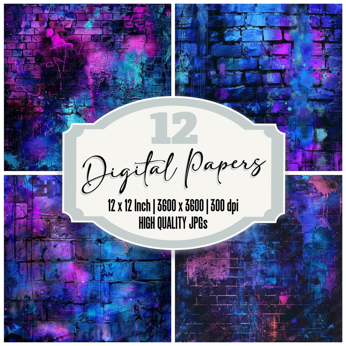 Neon Graffiti Wall Background Digital Paper Pack (DDD000636)