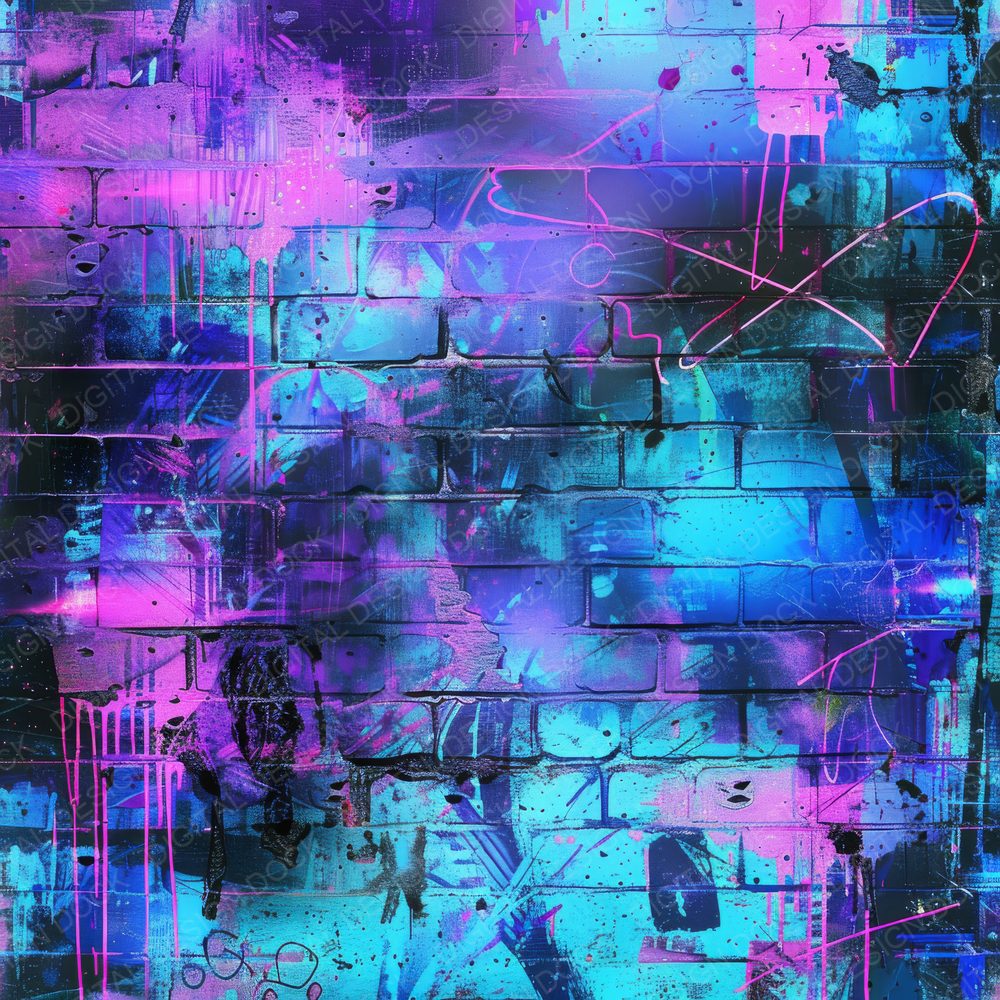 Neon Graffiti Wall Background Digital Paper Pack (DDD000636)