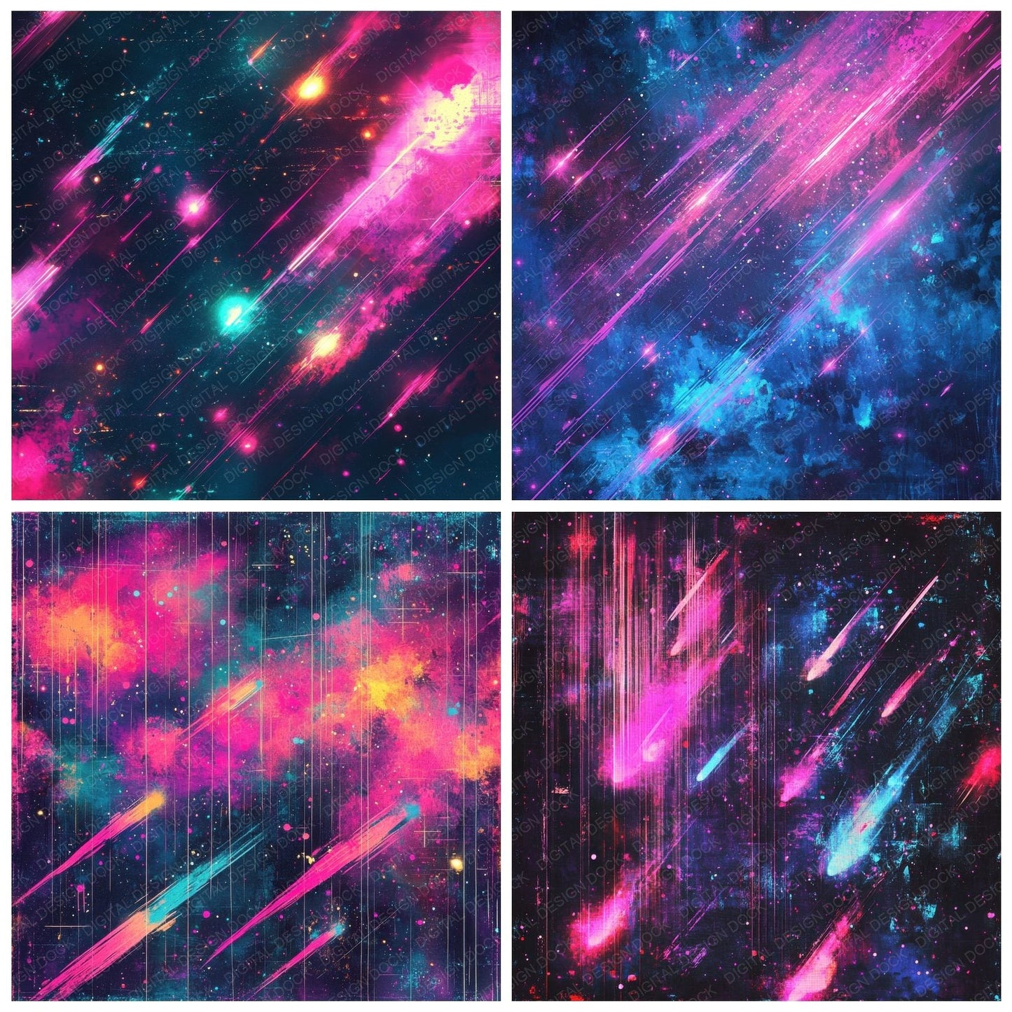 Neon Meteor Shower Background Digital Paper Pack (DDD000638)