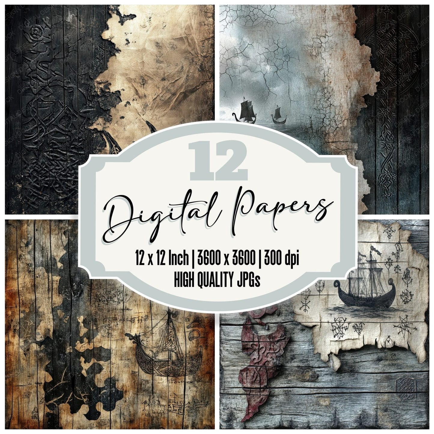 Nordic Rune Relics Background Digital Paper Pack (DDD000644)