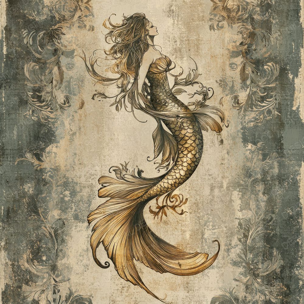 Nouveau Mermaid Background Digital Paper Pack (DDD000646)