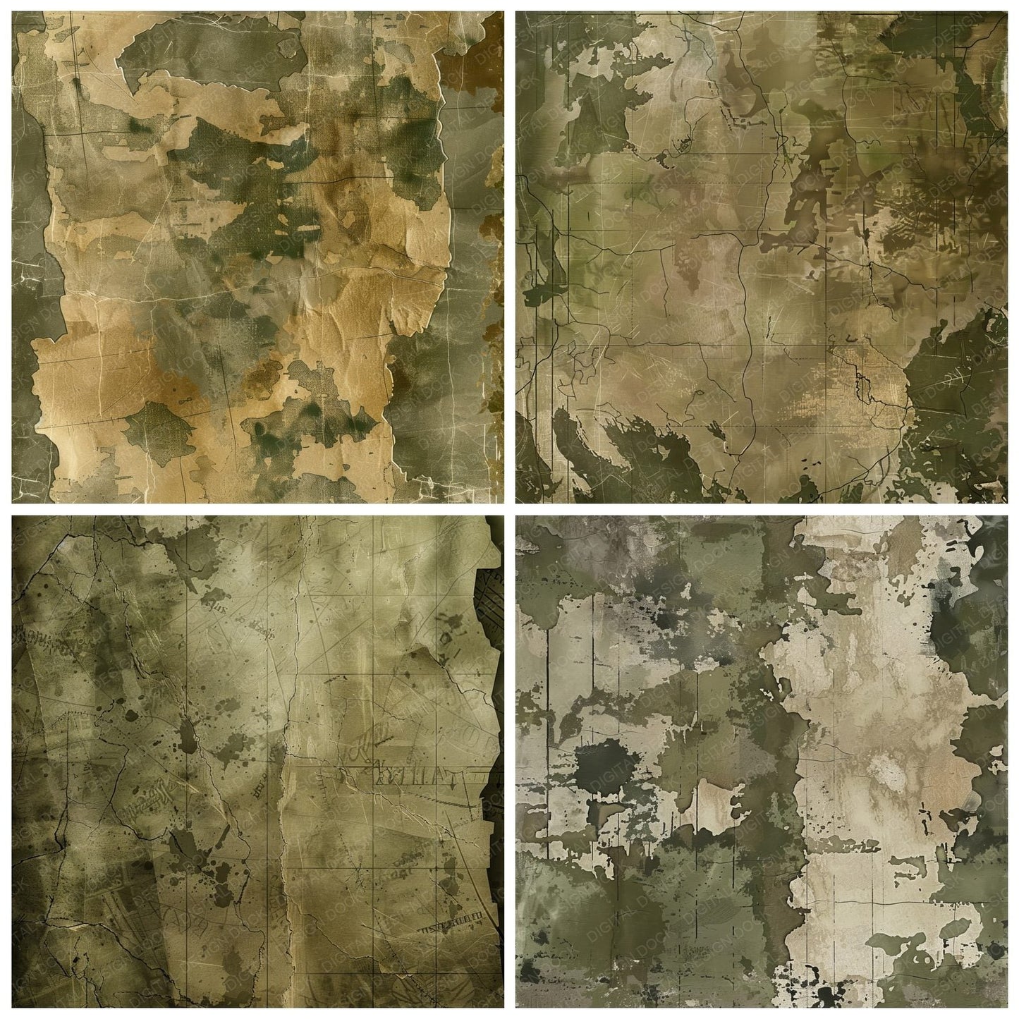 Olive and Khaki Military Maps Background Digital Paper Pack (DDD000651)