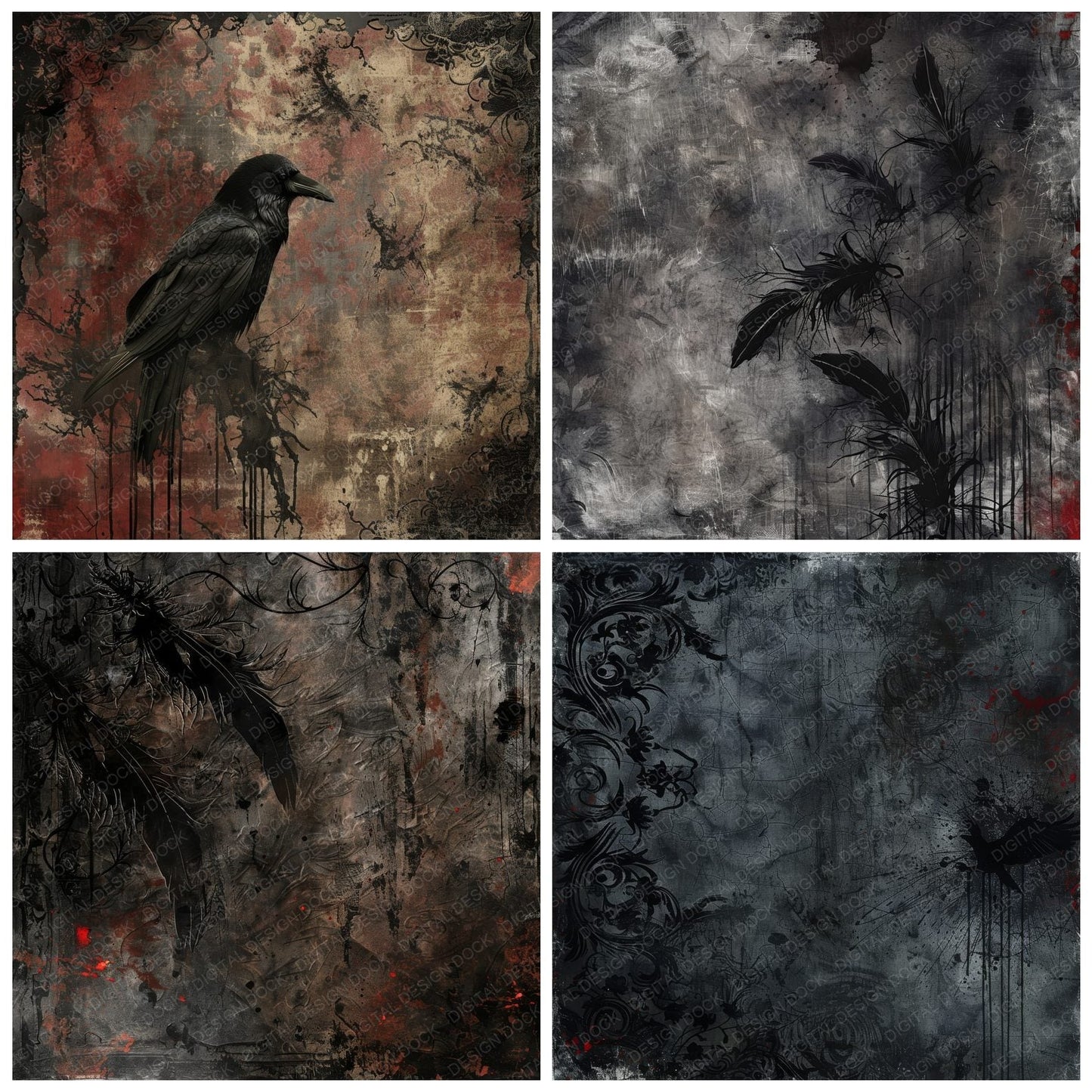 Ornate Gothic Raven Background Digital Paper Pack (DDD000655)