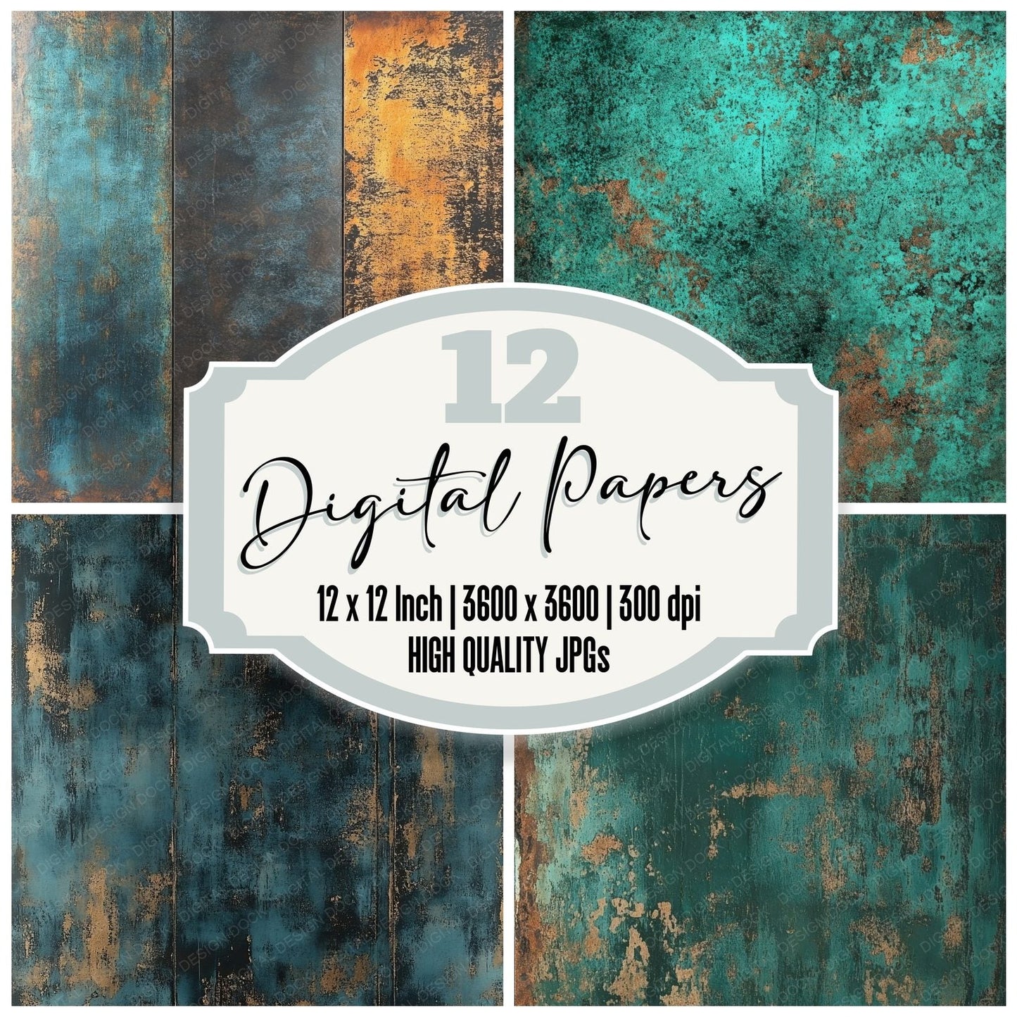 Oxidized Teal Metallic Patina Background Digital Paper Pack (DDD000658)