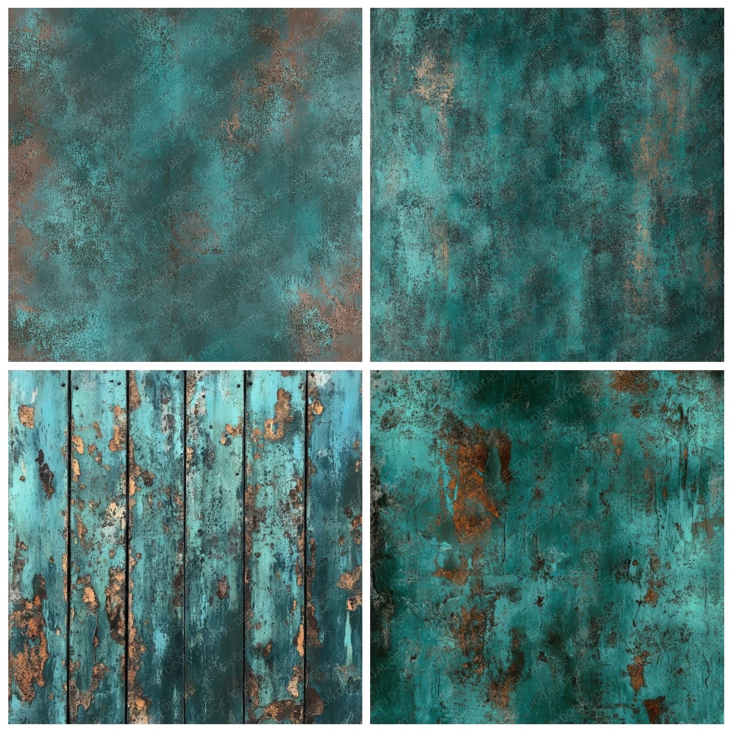 Oxidized Teal Metallic Patina Background Digital Paper Pack (DDD000658)