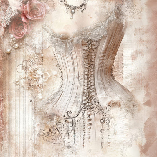 Pale Ivory Lace Victorian Corset Background Digital Paper Pack (DDD000660)