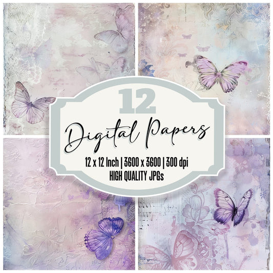 Pale Lavender Butterflies Background Digital Paper Pack (DDD000661)