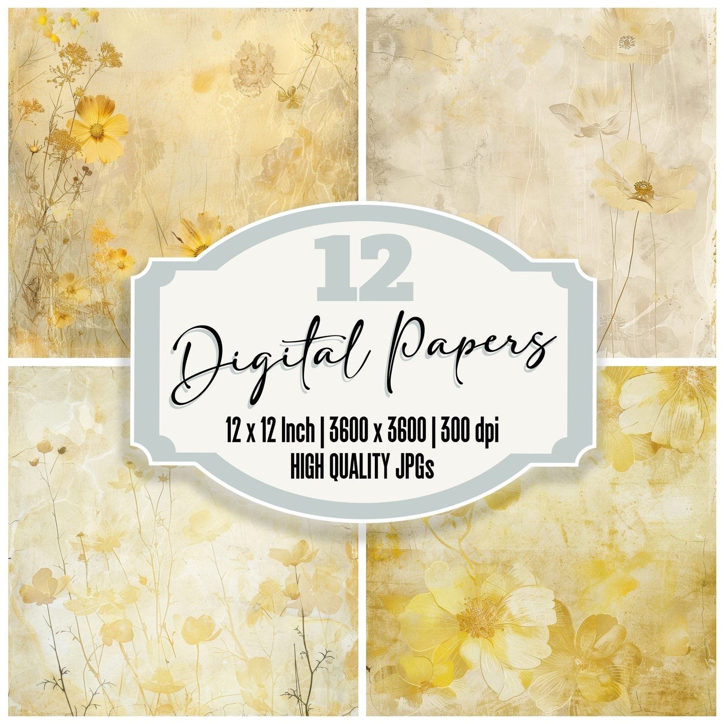 Pale Yellow Floral Background Digital Paper Pack (DDD000662)