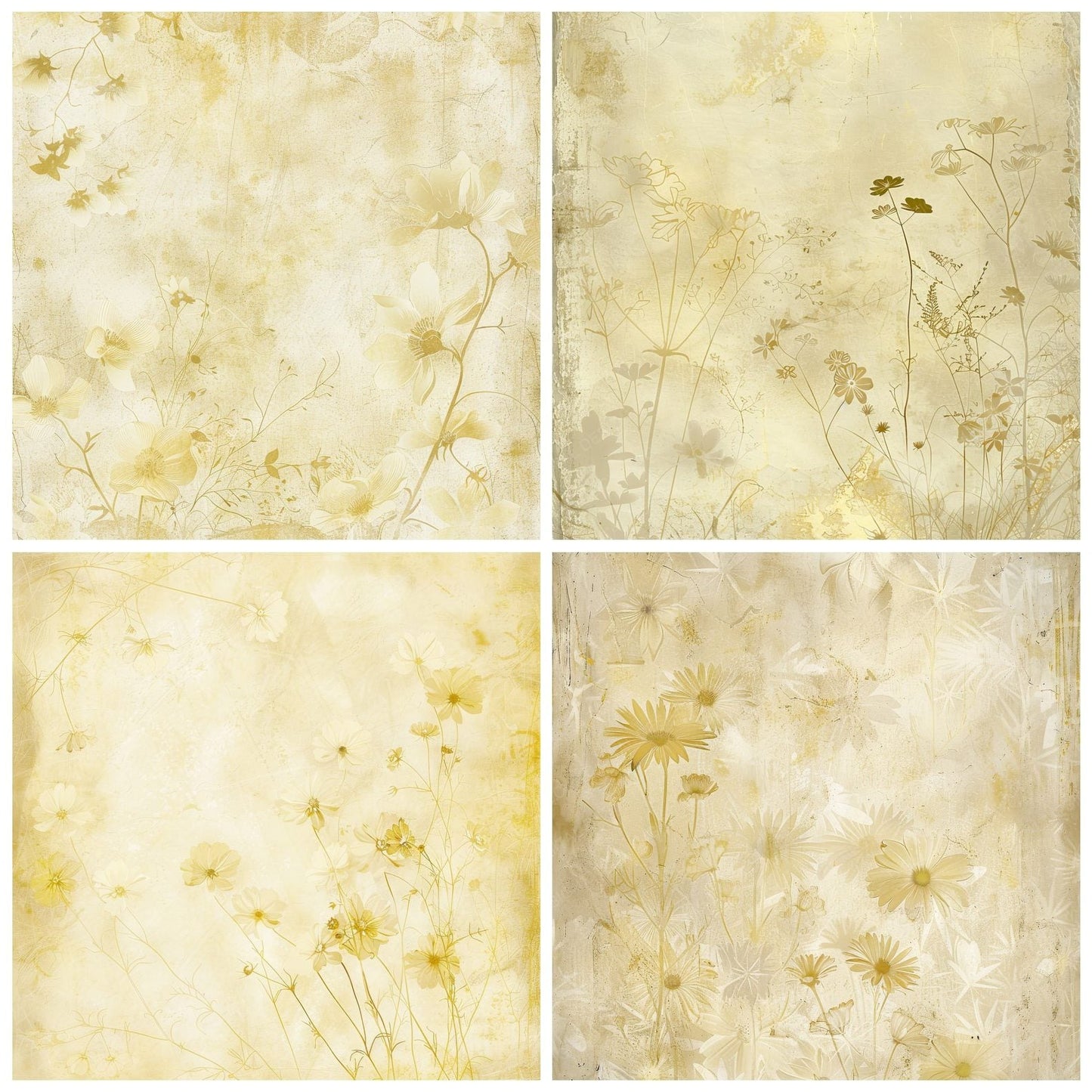 Pale Yellow Floral Background Digital Paper Pack (DDD000662)