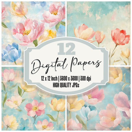 Pastel Bloomscape Background Digital Paper Pack (DDD000665)