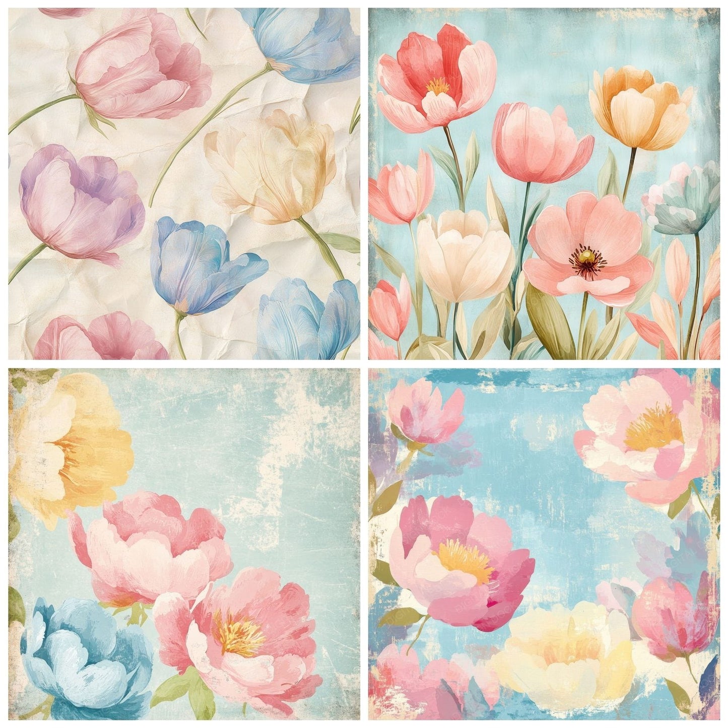 Pastel Bloomscape Background Digital Paper Pack (DDD000665)