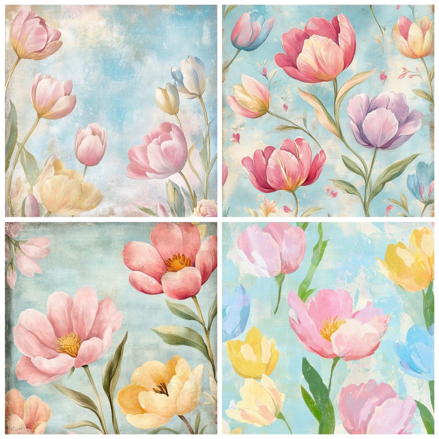 Pastel Bloomscape Background Digital Paper Pack (DDD000665)
