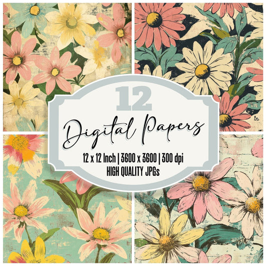 Pastel Halftone Florals Background Digital Paper Pack (DDD000666)
