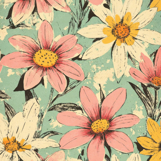 Pastel Halftone Florals Background Digital Paper Pack (DDD000666)
