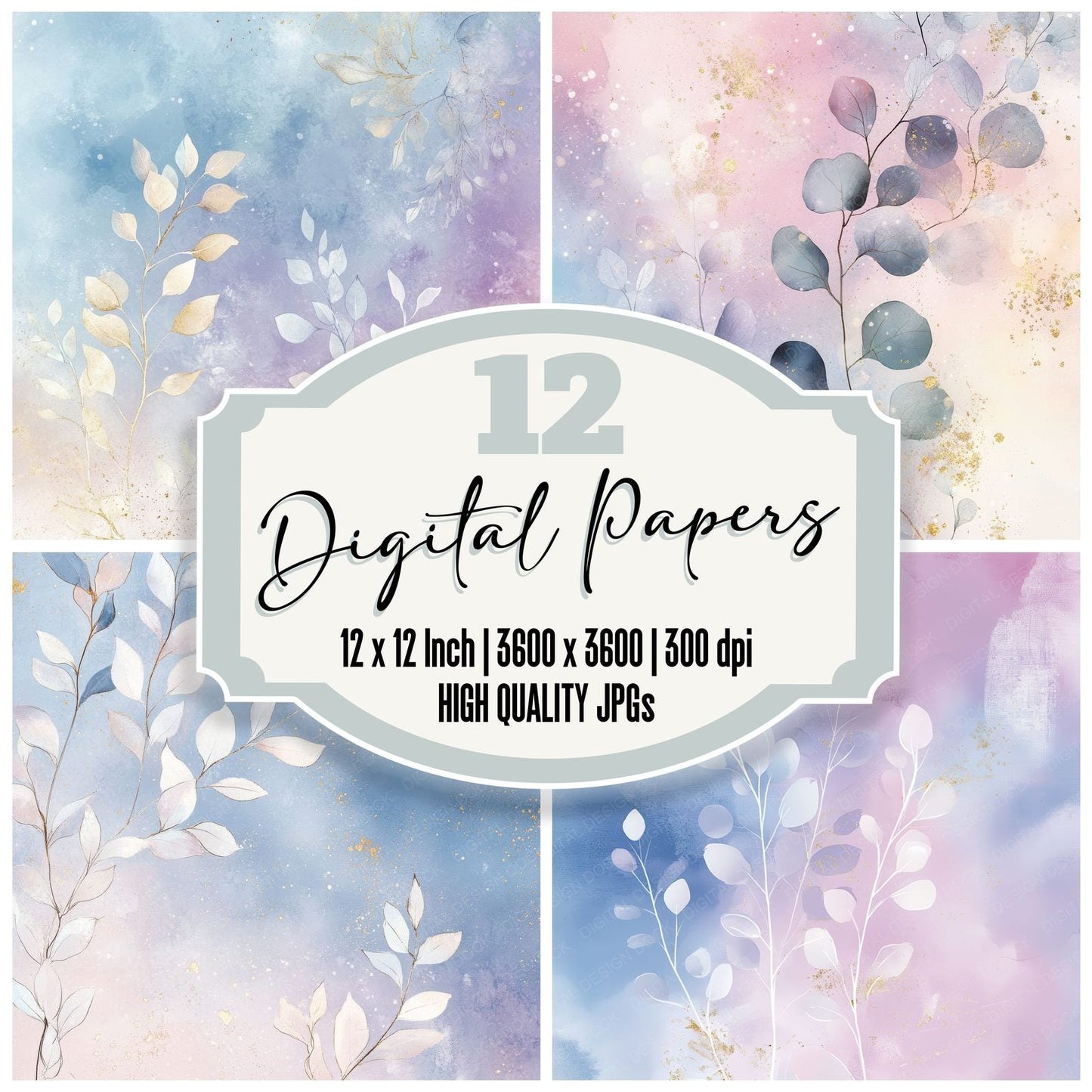 Pastel Ink Petals Background Digital Paper Pack (DDD000667)