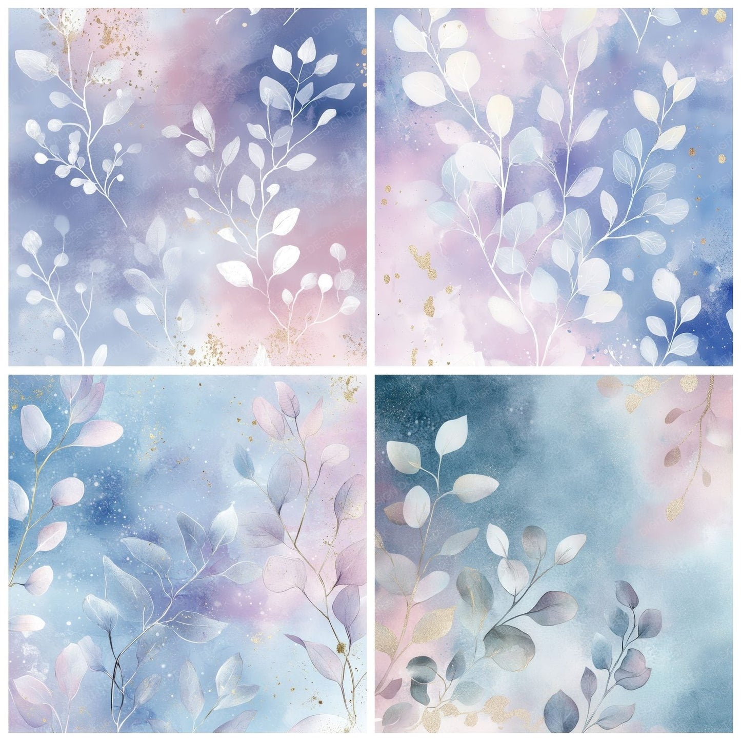 Pastel Ink Petals Background Digital Paper Pack (DDD000667)