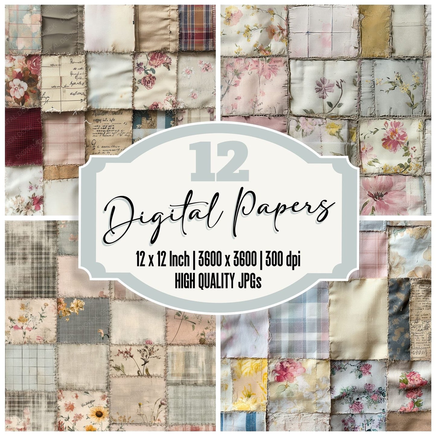 Patchwork Fragments Background Digital Paper Pack (DDD000669)