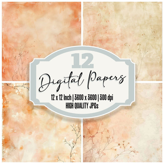 Peach and Cream Floral Background Digital Paper Pack (DDD000670)
