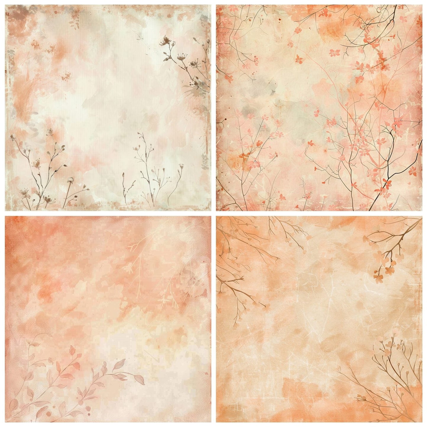 Peach and Cream Floral Background Digital Paper Pack (DDD000670)