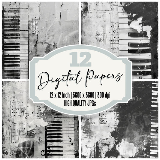 Piano Keys Music Background Digital Paper Pack (DDD000673)