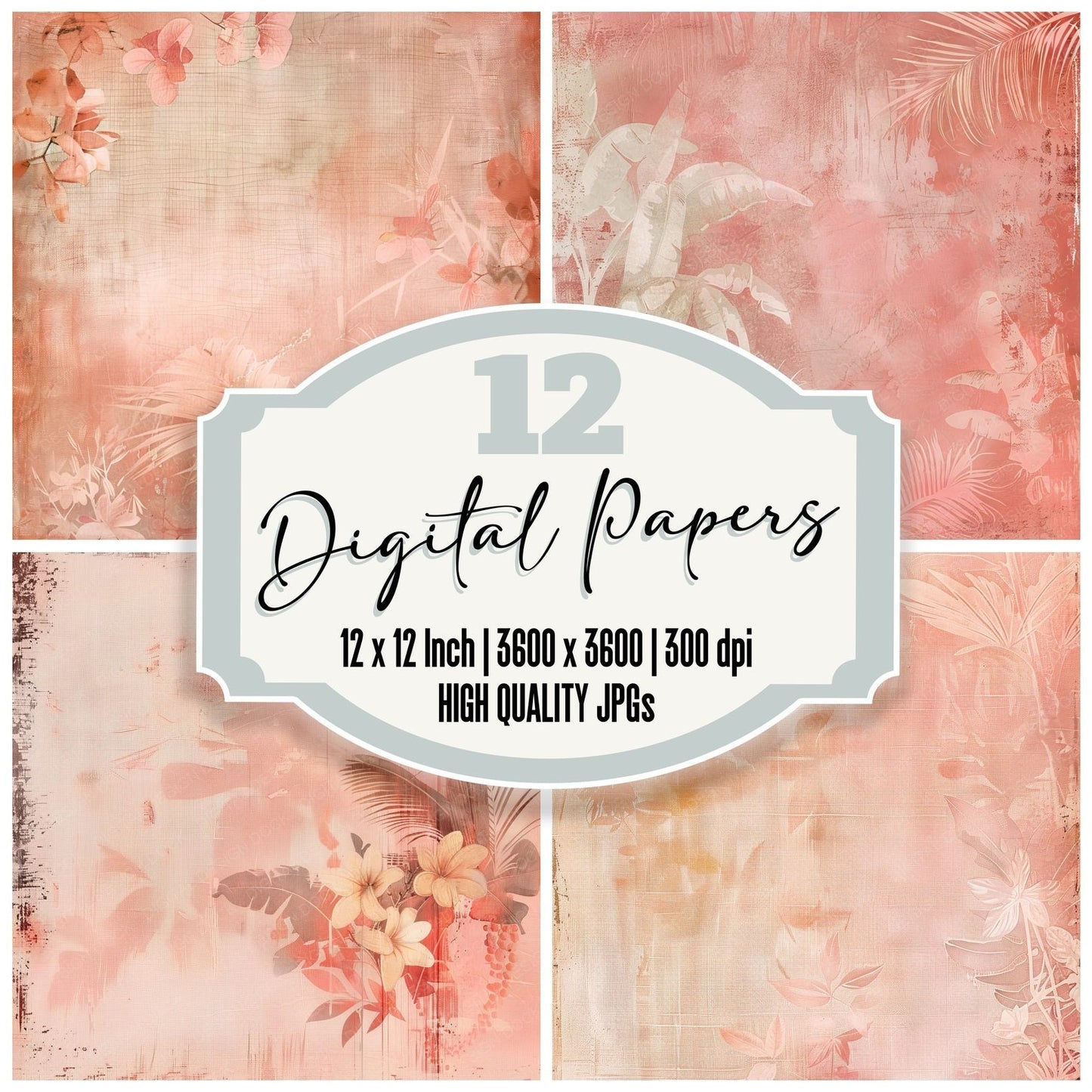 Pink Tropical Banana Leaves Background Digital Paper Pack (DDD000677)