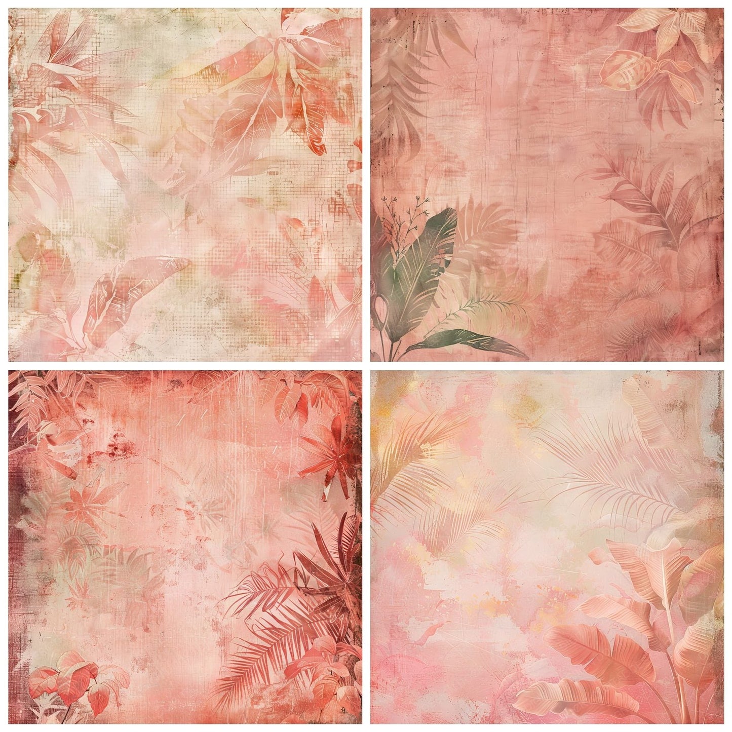 Pink Tropical Banana Leaves Background Digital Paper Pack (DDD000677)